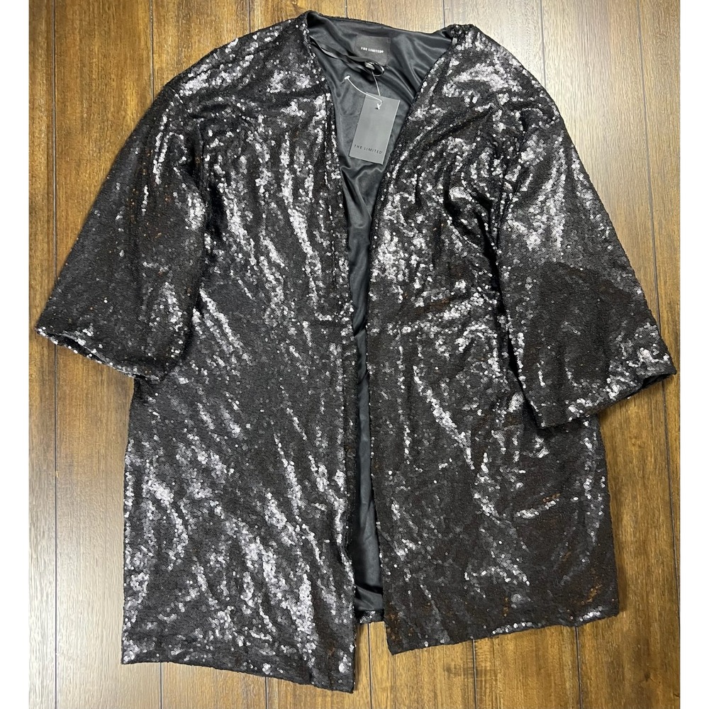 The Limited Black Sequin Kimono Jacket Open Front Plus Size 2X LGW30035BK NWT